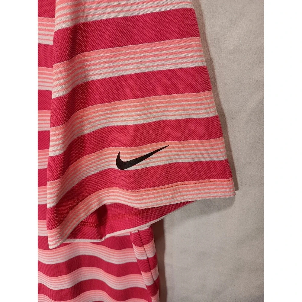 Nike‎ Golf Tour Performance Dri-Fit Men's Striped Golf Polo Shirt XL Braves Logo